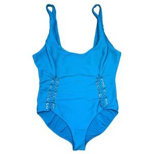 Red Carter Aqua Teal Blue Braided Lace One Piece Bathing Suit Womens Size Large